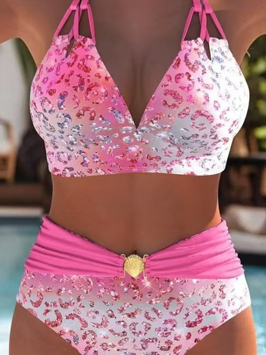 Women's Bikini Set - Leopard Print Classic Neckline – Pink option – main product image