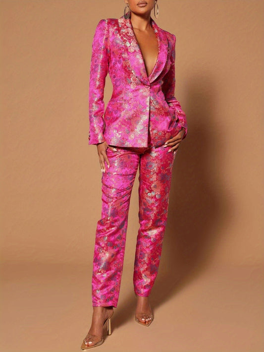 Women's Blazer Pantsuit Set - Business Printed Style 75 – Red option – main product image