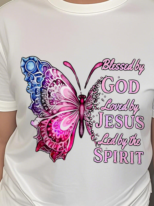 Women's Butterfly Graphic T-Shirt - Round Neck Short Sleeve – Black – main product image