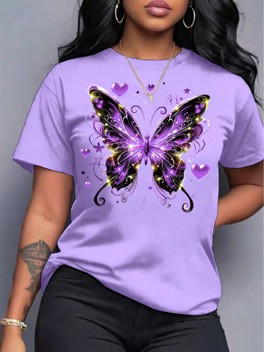 Women's Butterfly Graphic T-Shirt - Round Neck Short Sleeve – Sizes S–XXL – Blue option – main product image