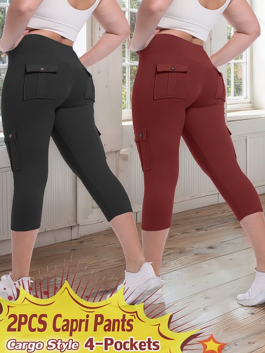 Women's Capri Leggings - High-Waist Fit – 9-Color Selection – Black option – main product image