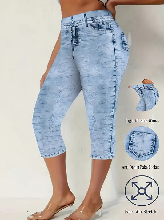 Women's Capri Leggings - High-Waist Fit – Sizes 1XL–5XL – Blue option – main product image
