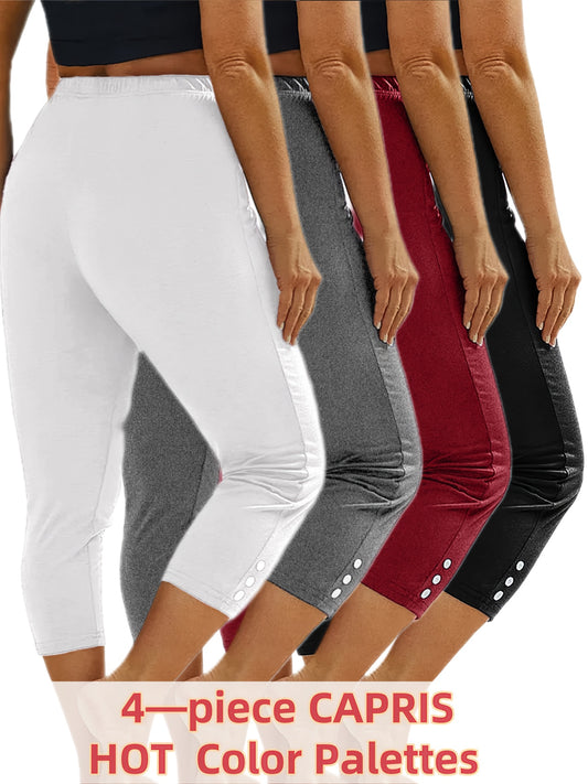 Women's Capri Leggings - White+Green+Light Blue+Black Clean Finish – White option – main product image