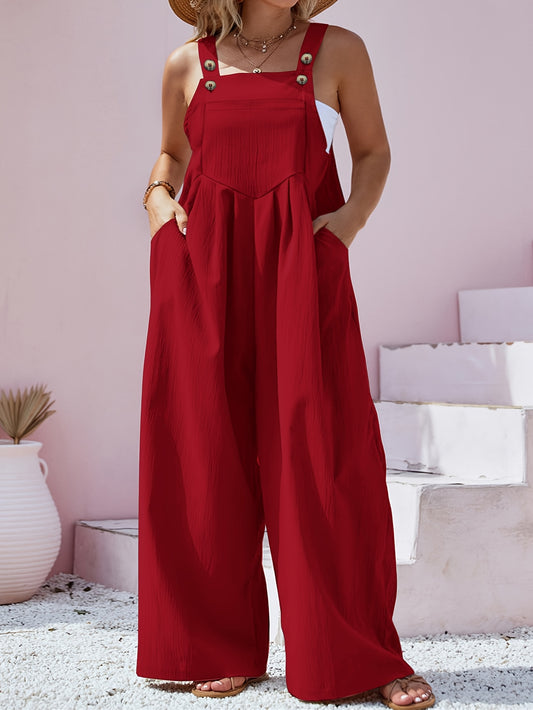 Women's Casual Jumpsuit - Button Detail Oversized – Red option – main product image