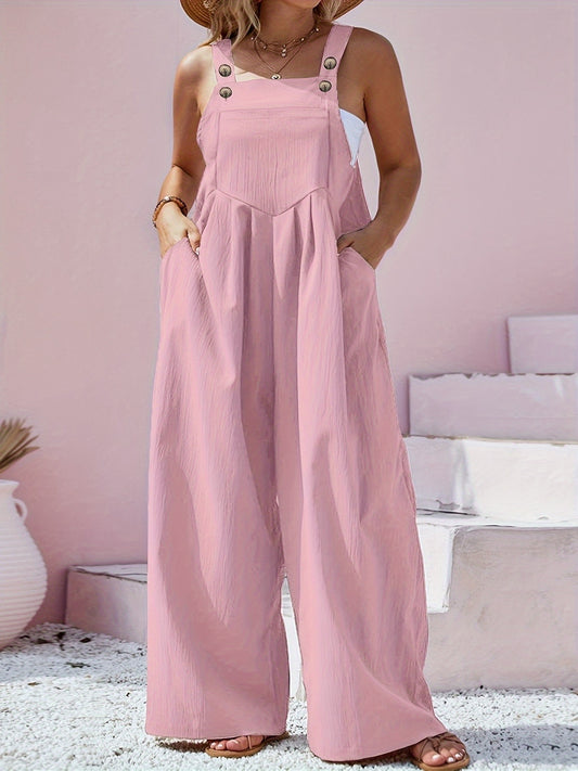 Women's Casual Jumpsuit - Button Detail Regular Fit – pink option – main product image