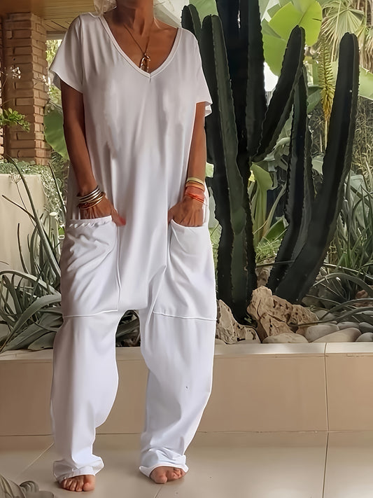 Women's Casual Romper - Short Leg Pocket Detail – White option – main product image
