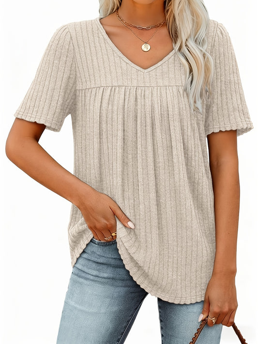 Women's Casual T-Shirt - V-Neck Short Sleeve Pleated – Apricot option – main product image