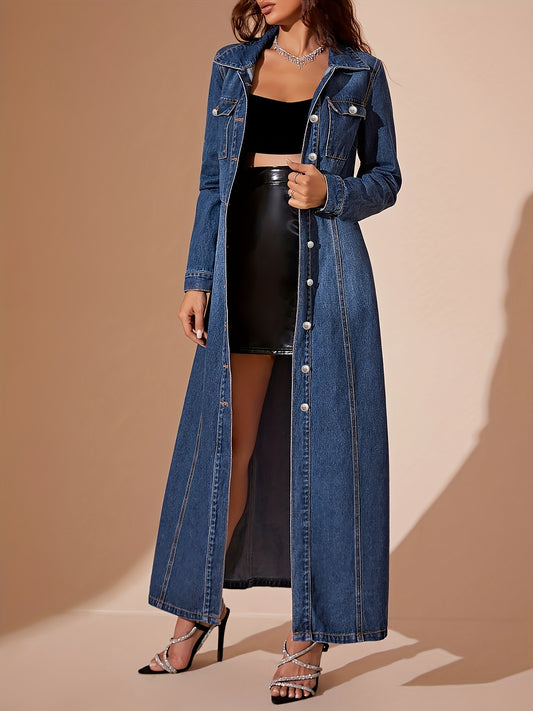 Women's Collared Maxi Casual Dress - Button Front – Blue option – main product image