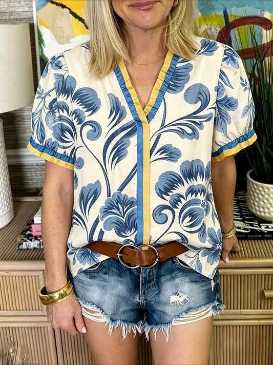 Women's Color Block Blouse - Graphic Print – main product image