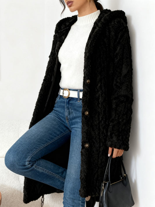 Women's Cozy Button-Front Cardigan – Black option – main product image