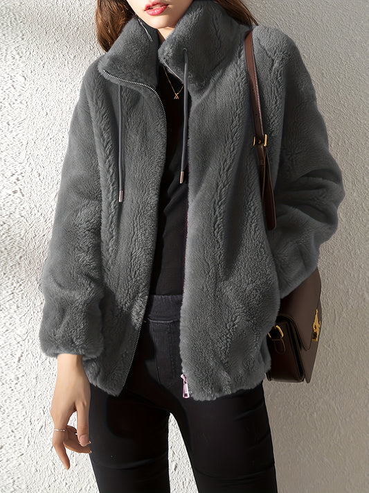 Women's Cozy Denim Zip-Up Coat – 4-Color Selection – Brown option – main product image