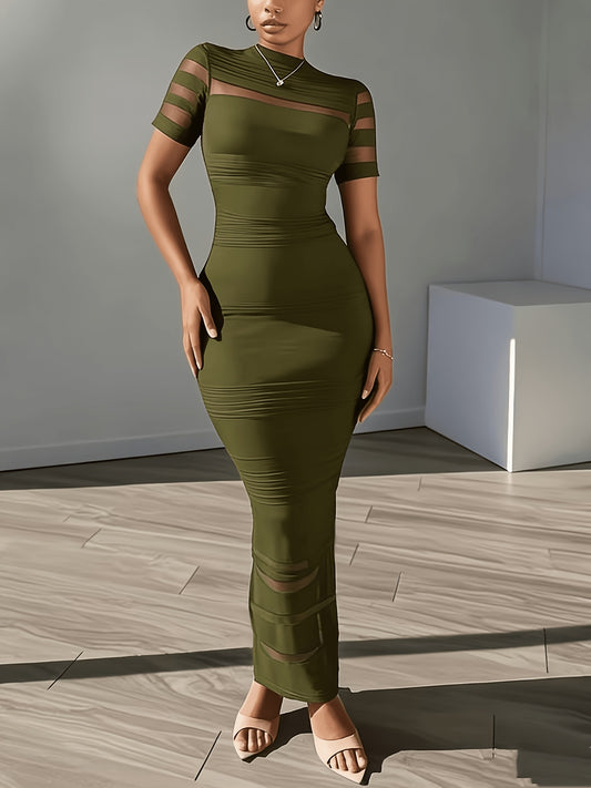 Women's Crew Neck Maxi Bodycon Dress - Short Sleeve – main product image