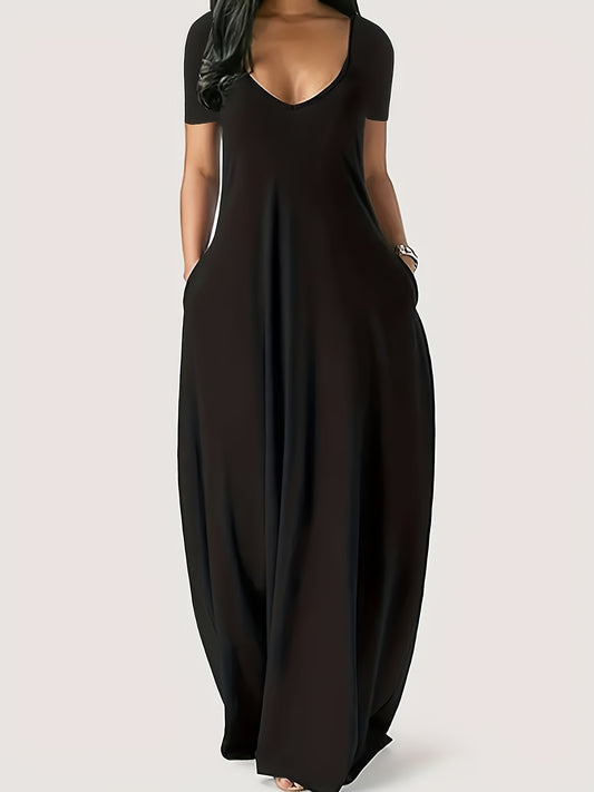 Women's Crew Neck Maxi Casual Dress – Long Sleeve – Red option – main product image