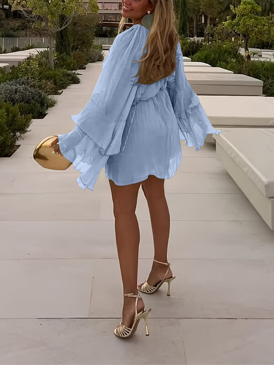 Women's Crew Neck Vacation Dress - Ruffle – Green option – main product image