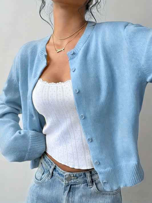 Women's Cropped Denim Button-Front Cardigan – Red option – main product image