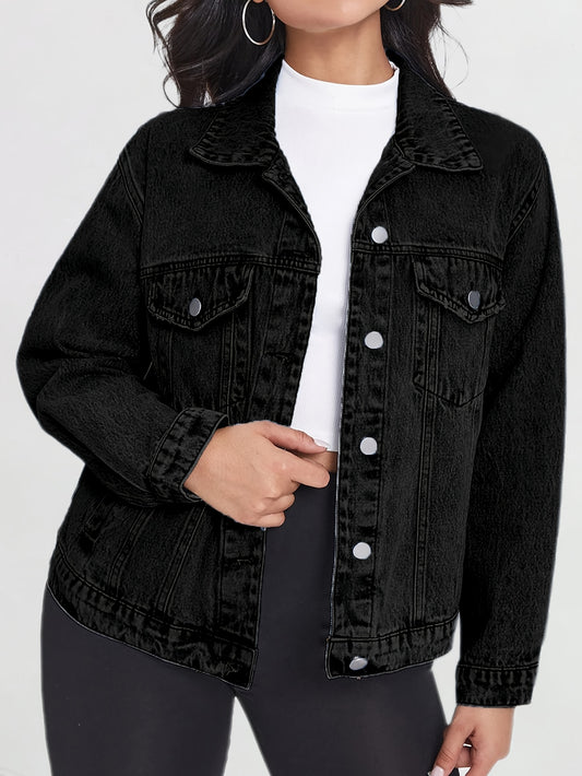 Women's Cropped Denim Button-Front Jacket – Black / 5-Variant Selection – Black option – main product image