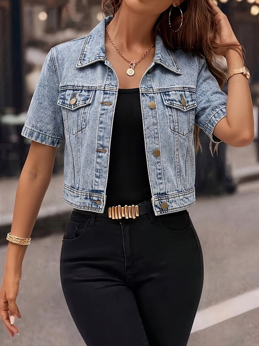 Women's Cropped Denim Pullover Jacket – Deep Blue – main product image