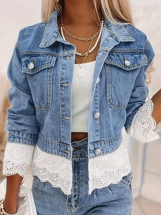 Women's Cropped Denim Single-Breasted Jacket – Blue – Blue option – main product image