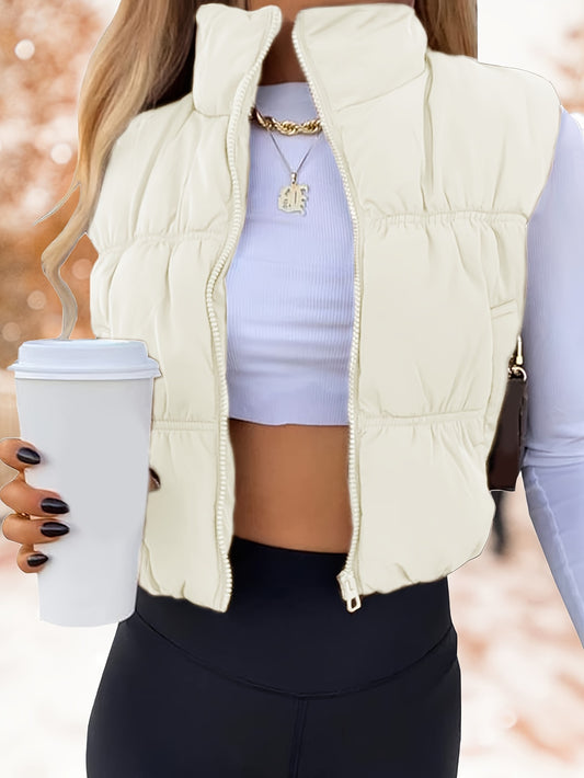 Women's Cropped Puffer Vest - Zip-Up Stand Collar – main product image