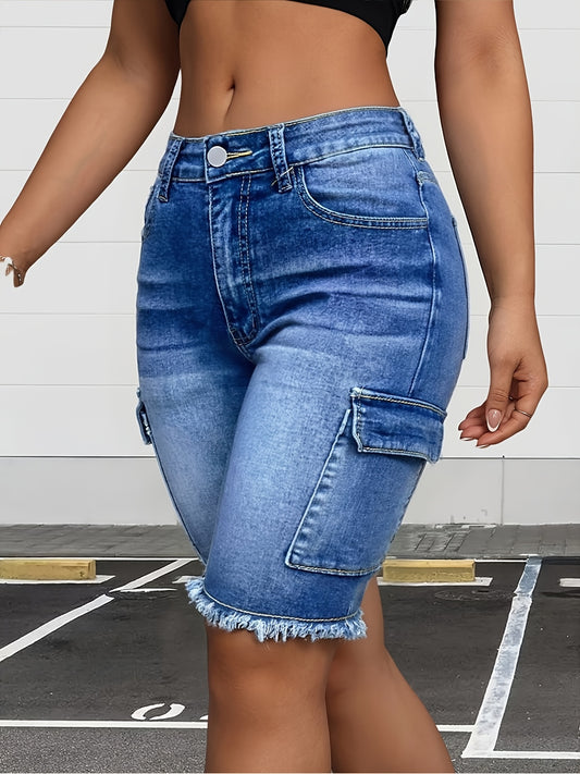 Women's Denim Cargo Bermuda Shorts - Gradient Wash – Blue option – main product image