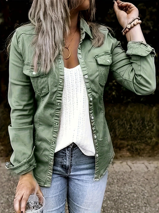 Women's Denim Shirt - Flap Pocket Design – green option – main product image