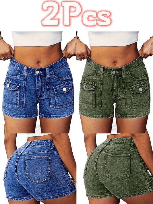 Women's Denim Shorts - 2-Pack Pockets – Green option – main product image