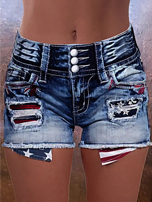 Women's Denim Shorts - Blue Distressed – Blue option – main product image