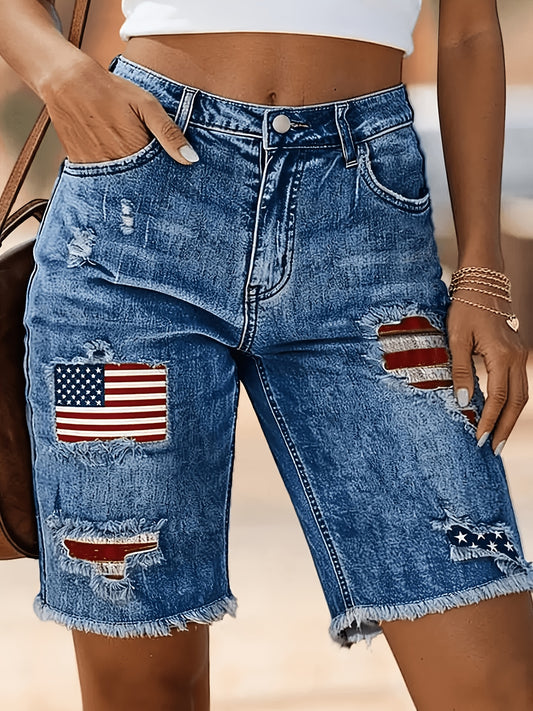 Women's Denim Shorts - Distressed – Medium Blue – Blue option – main product image