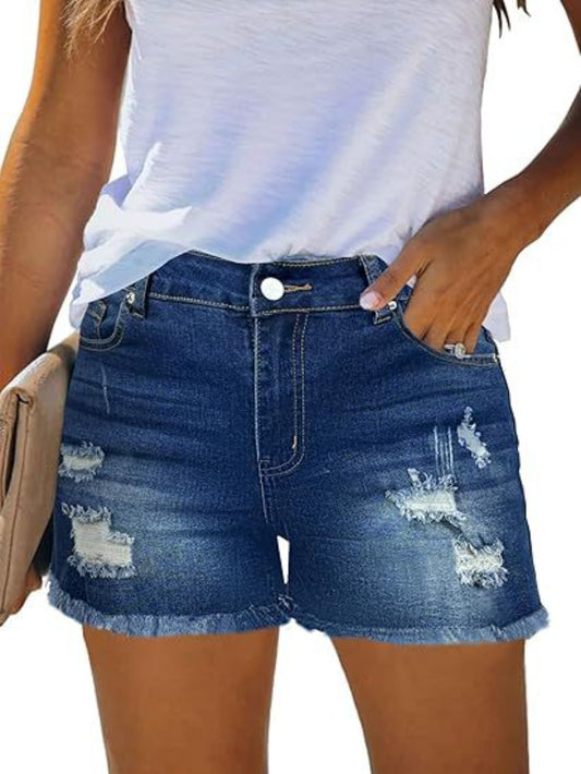Women's Denim Shorts - Distressed – Navy Color – Navy option – main product image