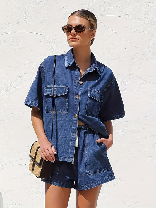 Women's Denim Shorts - Drawstring Waist – Blue – Blue option – main product image