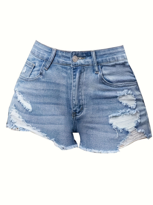 Women's Denim Shorts - Sky Blue Distressed – Blue option – main product image