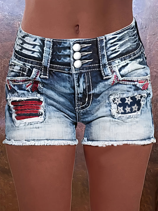 Women's Denim Shorts - Stretch – Medium Blue / Grey – Blue option – main product image