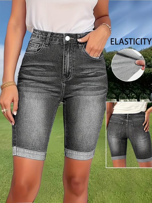Women's Denim Shorts - Stretch With Pockets – Grey – Grey option – main product image
