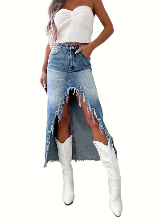 Women's Denim Skirt - High-Waist Solid Color – Blue option – main product image