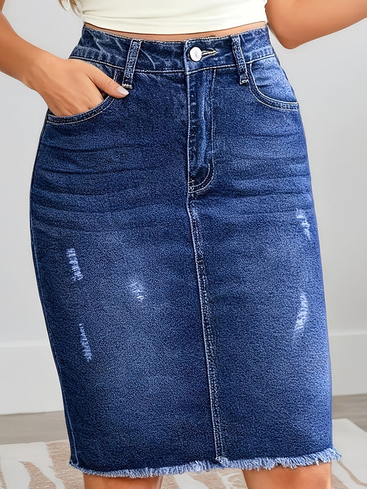 Women's Denim Skirt - Mid-Rise Distressed – Blue option – main product image