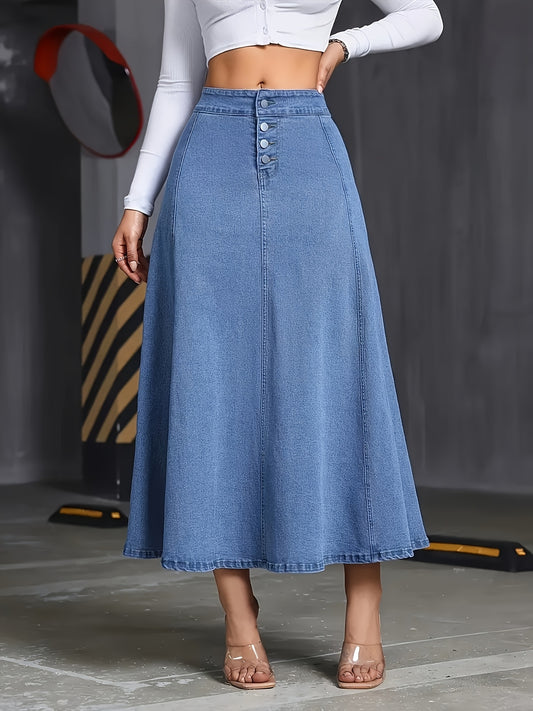 Women's Denim Skirt - Solid Color Button Front – Blue option – main product image