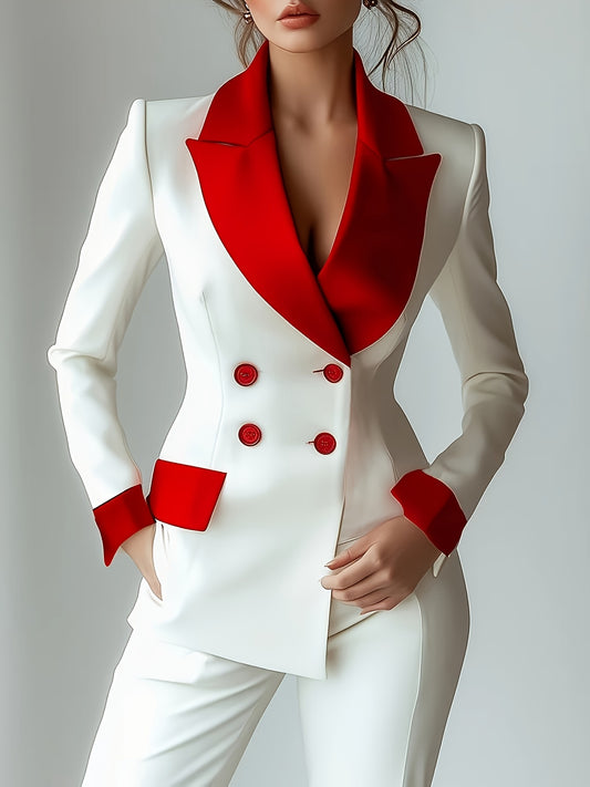 Women's Double-Breasted Blazer - Contrast Lapel Tailoring – main product image