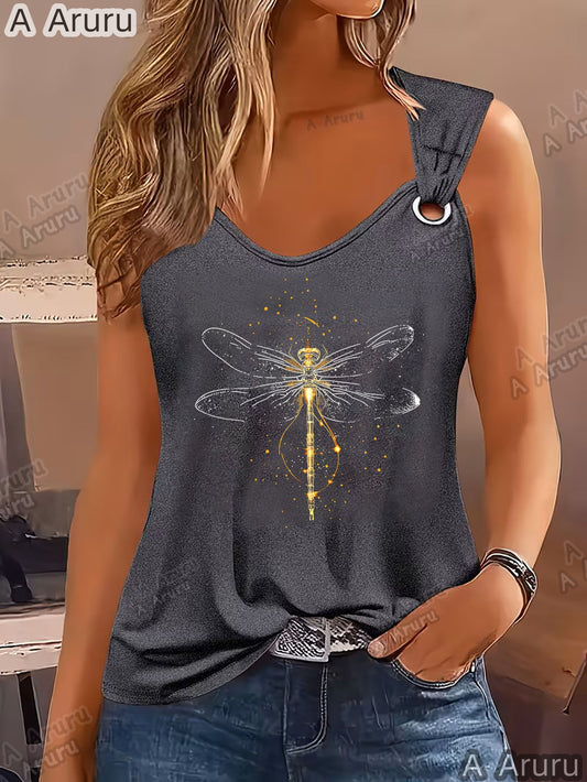 Women's Dragonfly Print Tank Top - Classic Neck Sleeveless – Gray option – main product image