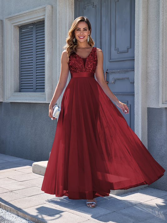 Women's Embroidered V-Neck Maxi Wedding Dress - Sleeveless – main product image