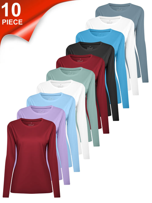 Women's Essential T-Shirt - 10-Pack Crew Neck Long Sleeve – Colorway 86373 – main product image