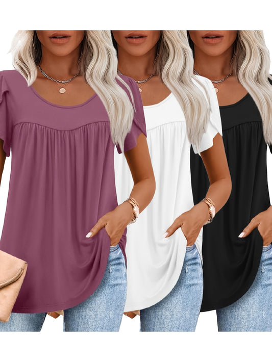 Women's Essential T-Shirt - 3-Pack Round Neck Short Sleeve – Colorway 26821 – main product image