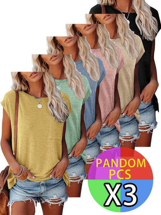 Women's Essential T-Shirt - 3-Pack Round Neck Short Sleeve – Regular fit / 15-Variant Selection – main product image