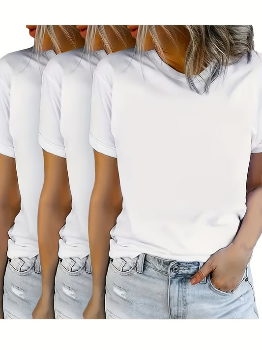 Women's Essential T-Shirt - 3-Pack Round Neck Short Sleeve – White / Black – White option – main product image