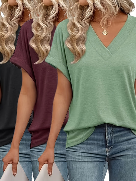 Women's Essential T-Shirt - 3-Pack V-Neck Short Sleeve – Colorway 78501 – main product image