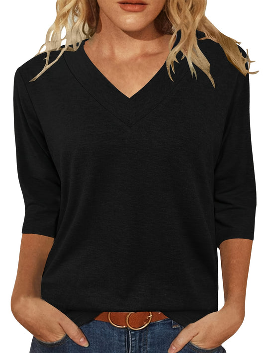 Women's Essential T-Shirt - 3-Pack V-Neck Three-Quarter Sleeve – Colorway 87525 – main product image