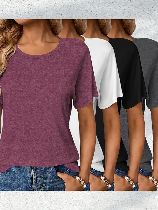 Women's Essential T-Shirt - 4-Pack Crew Neck Short Sleeve – Regular fit – Pink option – main product image