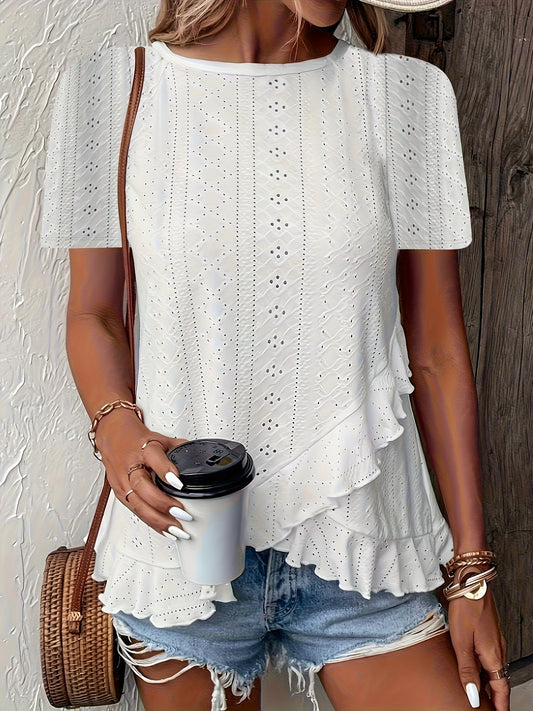 Women's Essential T-Shirt - Round Neck Short Sleeve – White / Pink – White option – main product image