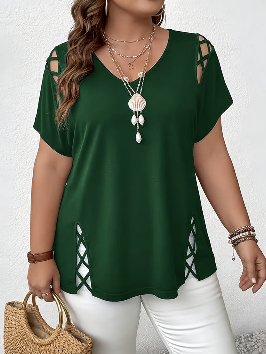 Women's Essential T-Shirt - V-Neck Short Sleeve – Black / Green – main product image
