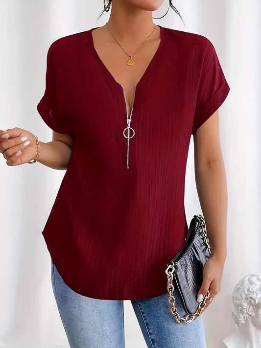 Women's Essential T-Shirt - V-Neck Short Sleeve – Burgundy – main product image