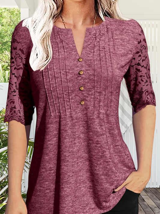 Women's Essential T-Shirt - V-Neck Short Sleeve – Pink / Black – Pink option – main product image